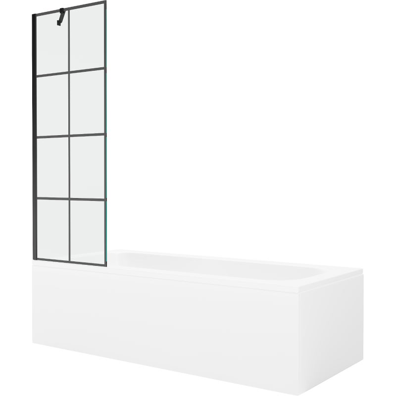 Mexen Vega wanna prostokątna 160 x 70 cm z obudową i parawanem 1-skrzydłowym 60 cm, czarny wzór - 550116070X9506007077