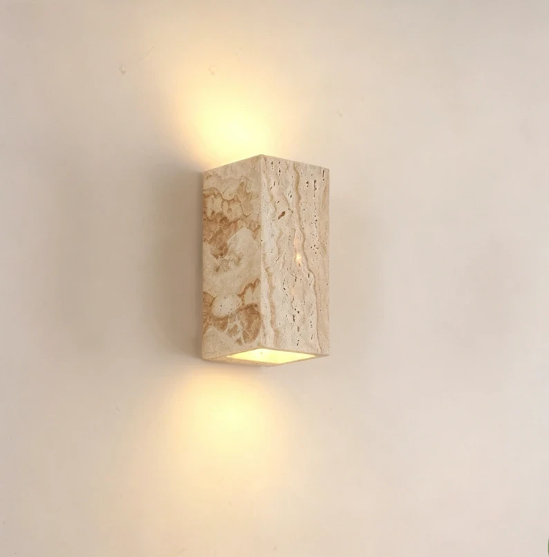 Kinkiet, lampa ścienna z kamienia, LED 9 W 220 V (ciepłe światło), styl wabi-sabi, kamień naturalny, lampa przy łóżku, oświetlenie korytarza