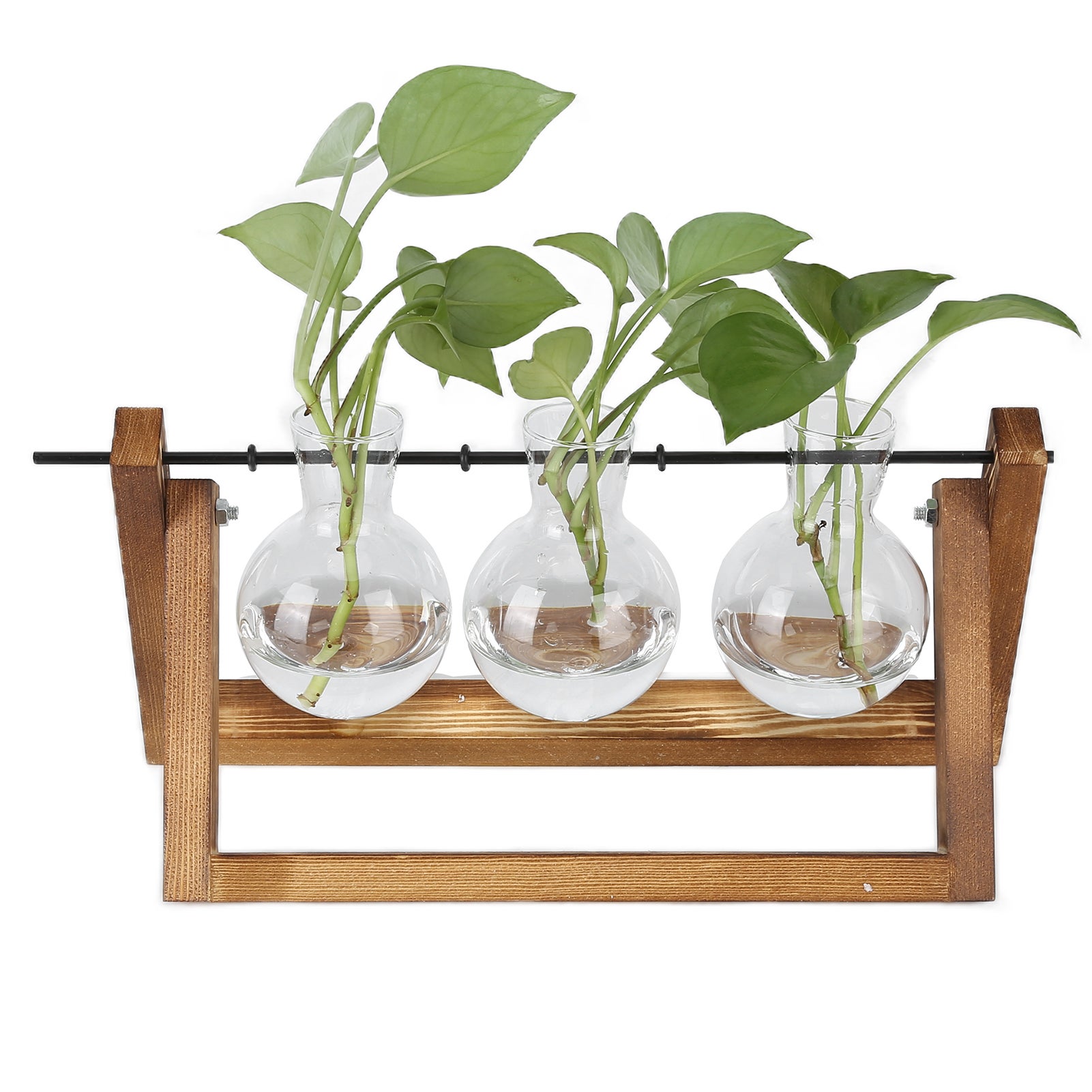 Szklane i drewniane terrarium stołowe z roślinami do dekoracji domu i biura (drewniana rama, 3 butelki)
