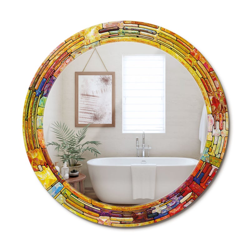 Dekoracyjne lustro ścienne z printem na szkle hartowanym Kolorowy witraż - 70 cm - ArtPrintCave