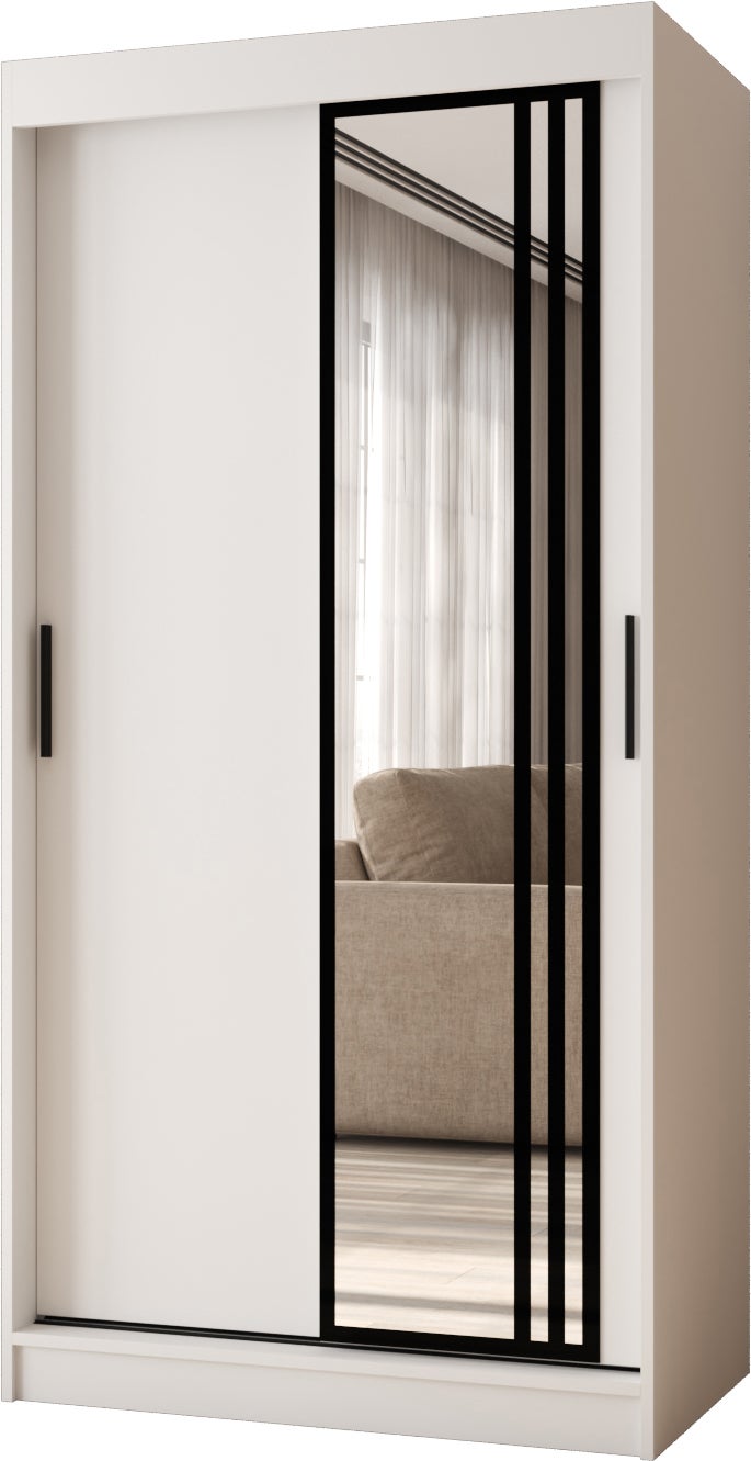 Szafa przesuwna z lustrem GLOSSY 100 x 62 x 200 biały + u. czarny