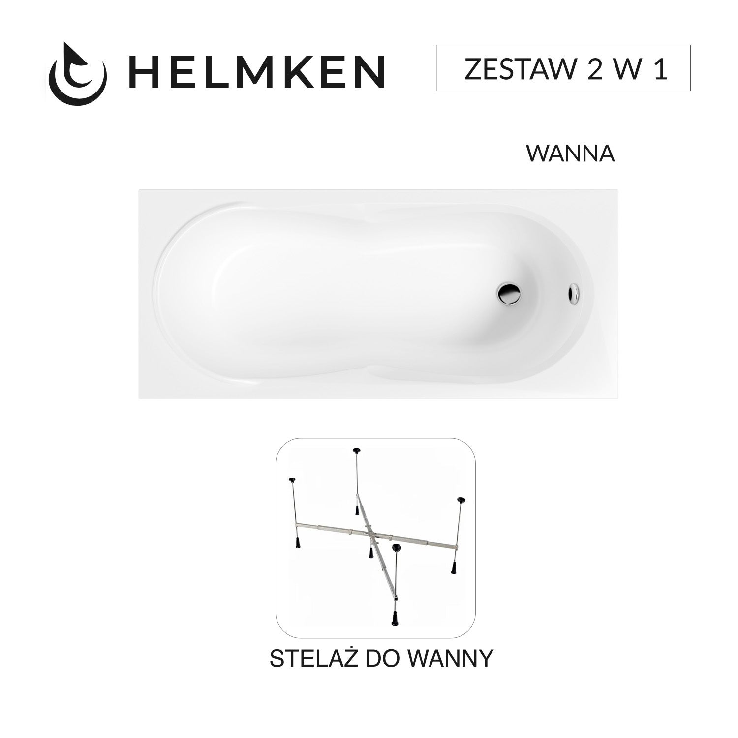 Wanna akrylowa Helmken Celeste 170x75 + Stelaż uniwersalny do wanien Helmken 21230020 / 35060075-2S