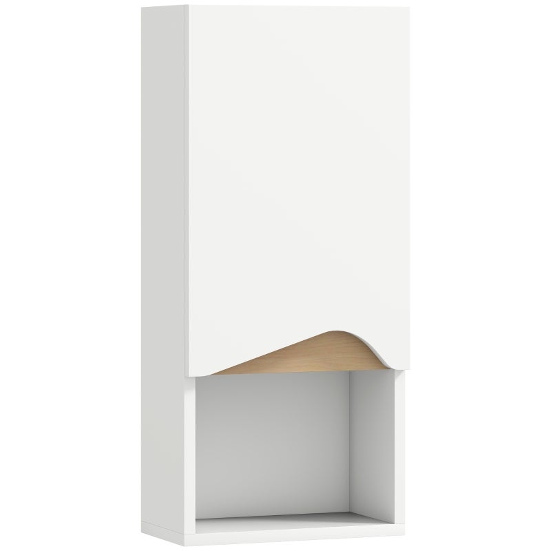 Szafka ścienna do łazienki z drzwiami cicho domykającymi i otwartą przegrodą 30 x 17 x 67 cm Biały, Szafka ścienna do łazienki, Biały, Drewno