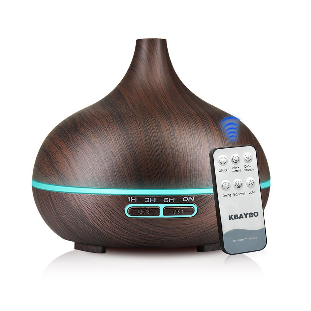 Ultradźwiękowy nawilżający dyfuzor aromatu, 8-godzinny timer, 7-kolorowa dioda LED, 300 ml, bardzo cichy, drewniane wykończenie.