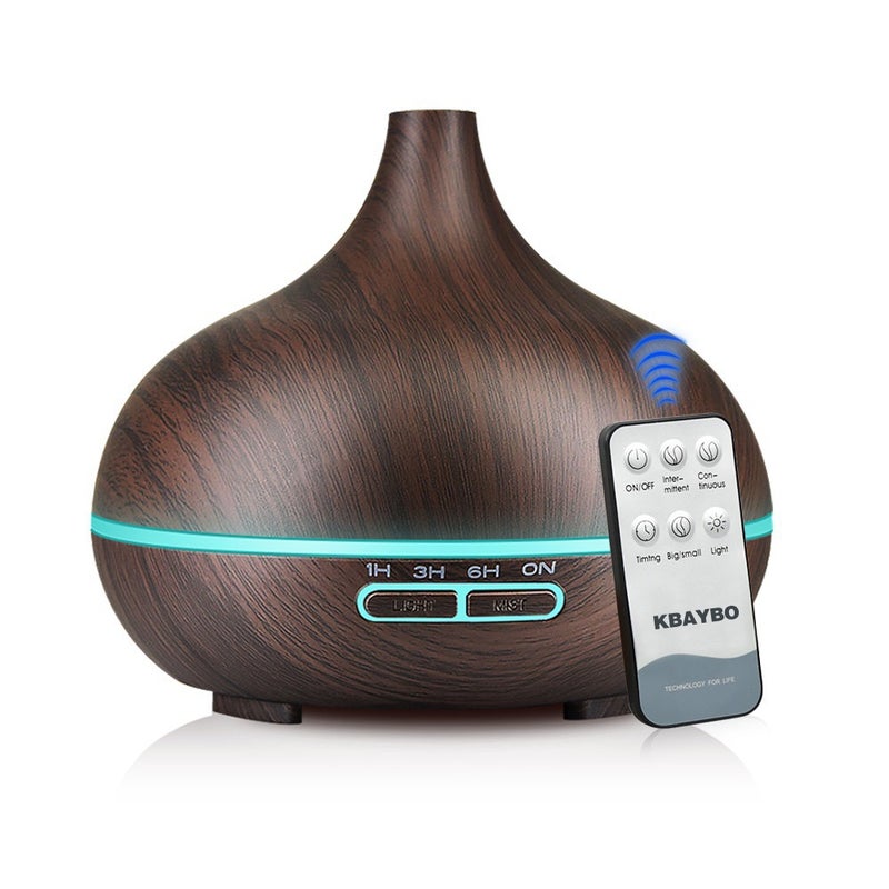 Ultradźwiękowy nawilżający dyfuzor aromatu, 8-godzinny timer, 7-kolorowa dioda LED, 300 ml, bardzo cichy, drewniane wykończenie.
