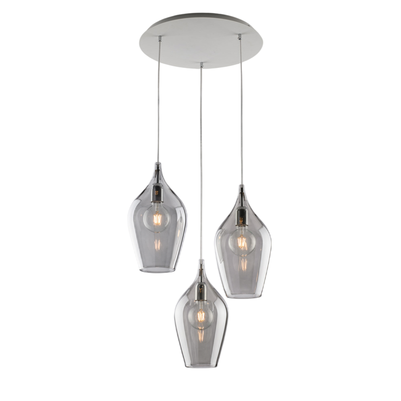Sospensione in ferro con vetri grigio pyrex 3 luci H.41 - MAX 141 - Ø50