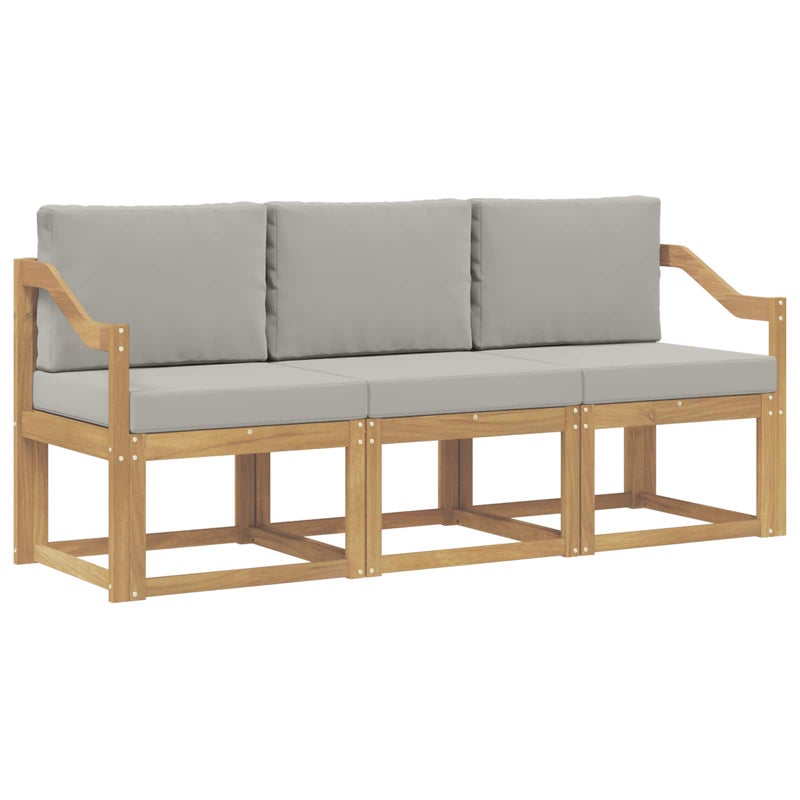 Sofa Ogrodowa Modułowa 3-Osobowa Drewniana z Szarymi Poduszkami na Taras