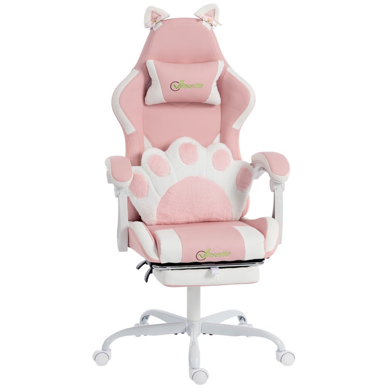 Ergonomiczny fotel gamingowy z odchylanym podnóżkiem, różowy