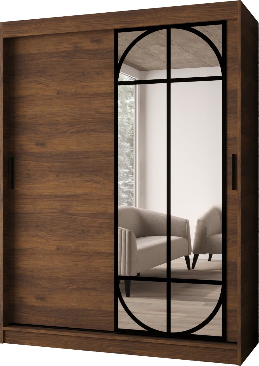 Szafa przesuwna z lustrem LUGO 150 x 62 x 200 orzech + u. czarny