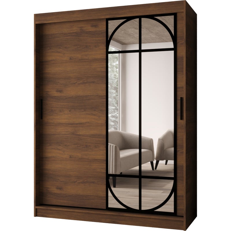 Szafa przesuwna z lustrem LUGO 150 x 62 x 200 orzech + u. czarny