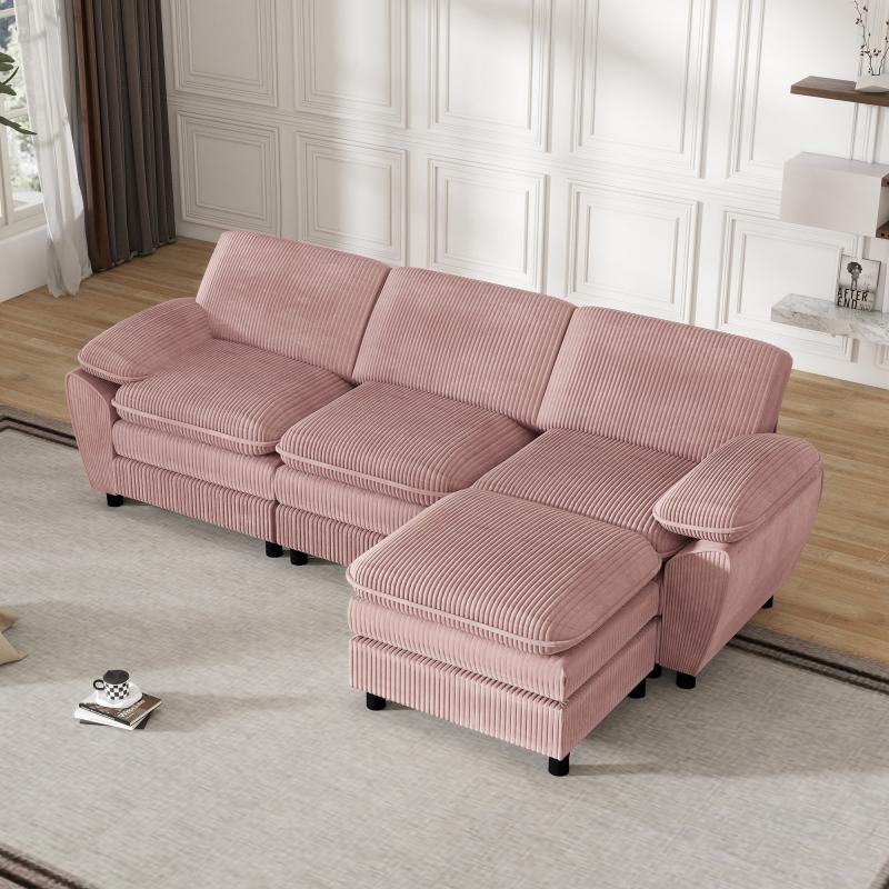 Modułowa sofa Kombi L-Sofa z Doppel-Kissen & Abnehmbarem Osman, Elegantes Samtsofa für Wohnzimmer, Bequemes Ergonomisches 3-Sitzer-Sofa
