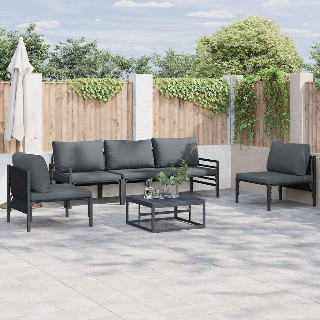 Zestaw Sof na Ogród z poduszką 6 pcs Czarny Stal vidaXL