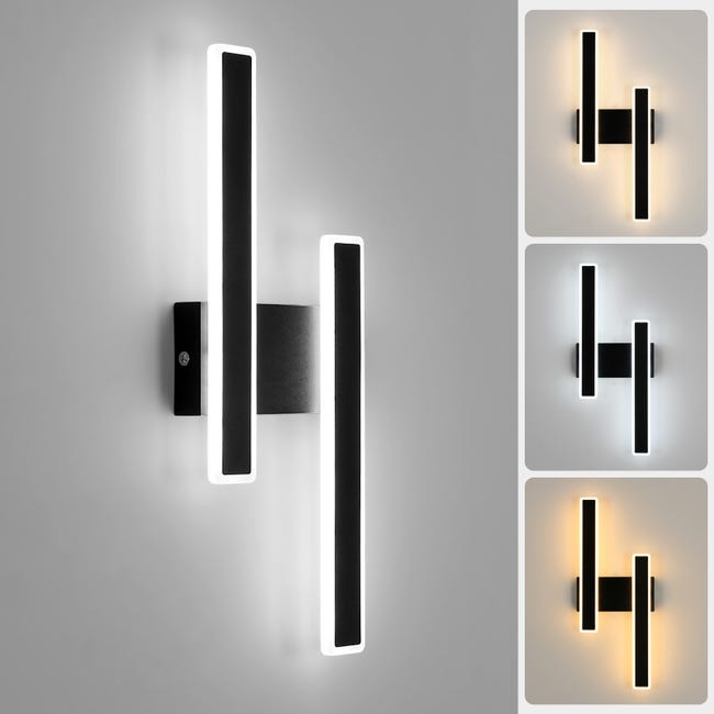 Nowoczesna lampa ścienna LED 32 W 4000 lm, czarna, designerska lampa ścienna z 3 temperaturami barw do salonu, sypialni, klatki schodowej