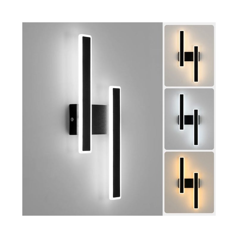 Nowoczesna lampa ścienna LED 32 W 4000 lm, czarna, designerska lampa ścienna z 3 temperaturami barw do salonu, sypialni, klatki schodowej