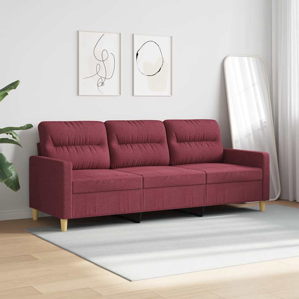 Sofa 3-osobowa, winna czerwień, 180 cm,tapicerowana tkaniną