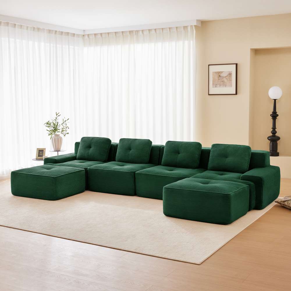 Sofa bezramowa – 4-osobowa modułowa sofa z szezlongiem, antypoślizgowa konstrukcja i przyjazna dla zwierząt