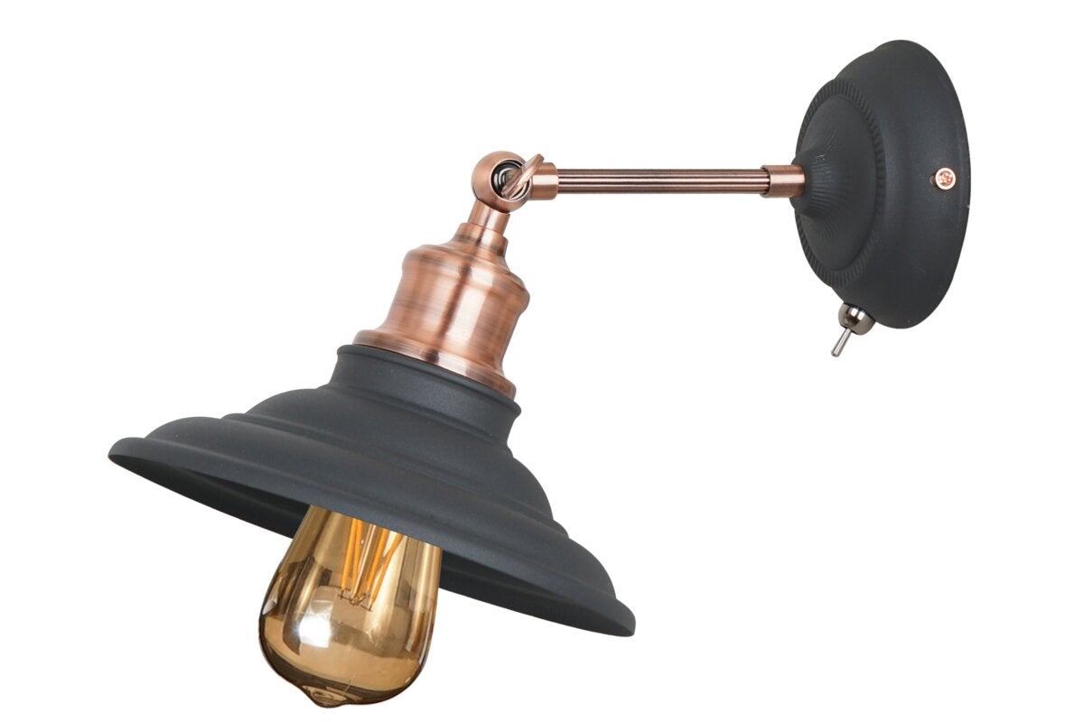 Kinkiet ścienny LORET z włącznikiem, E27 max 40W, śr. 20 cm, czarny, IP20 – GTV LIGHTING