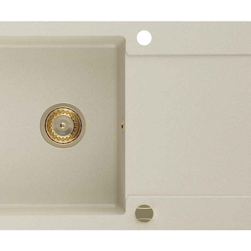 Mexen Leo zlewozmywak granitowy 1-komorowy z ociekaczem 900 x 500 mm, beżowy, syfon złoty - 6501901010-69-G