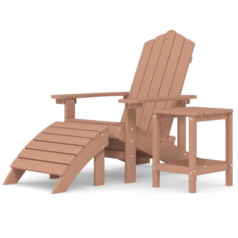 Krzesło Adirondack Ogrodowe HDPE ze Stolikiem z Podnóżkiem Brązowe na Taras