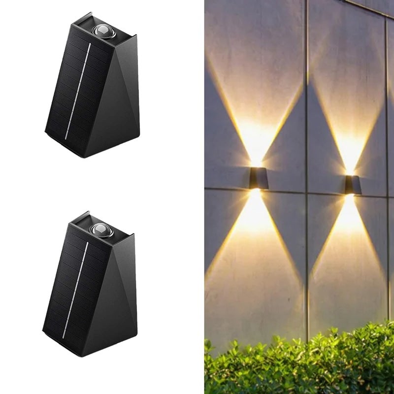 2 sztuki LED lampa ścienna solarna do ogrodu, willi, dziedzińca, poręcz dekoracyjna, jasna lampa górna i dolna.