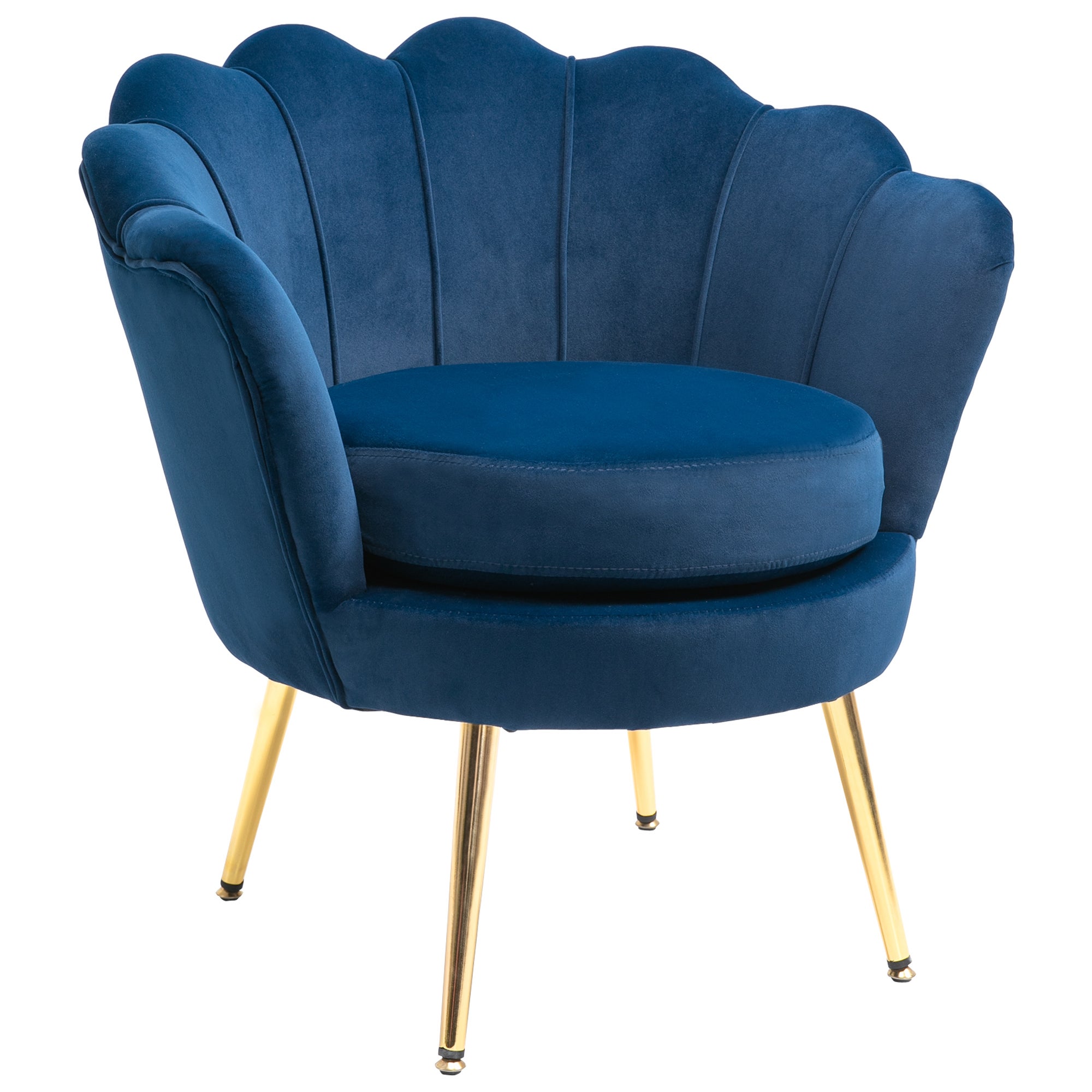 Fotel w kształcie muszli, fotel vintage, fotel do sypialni i salonu, elegancki design, wysokie oparcie, 76 x 67 x 74 cm, niebieski
