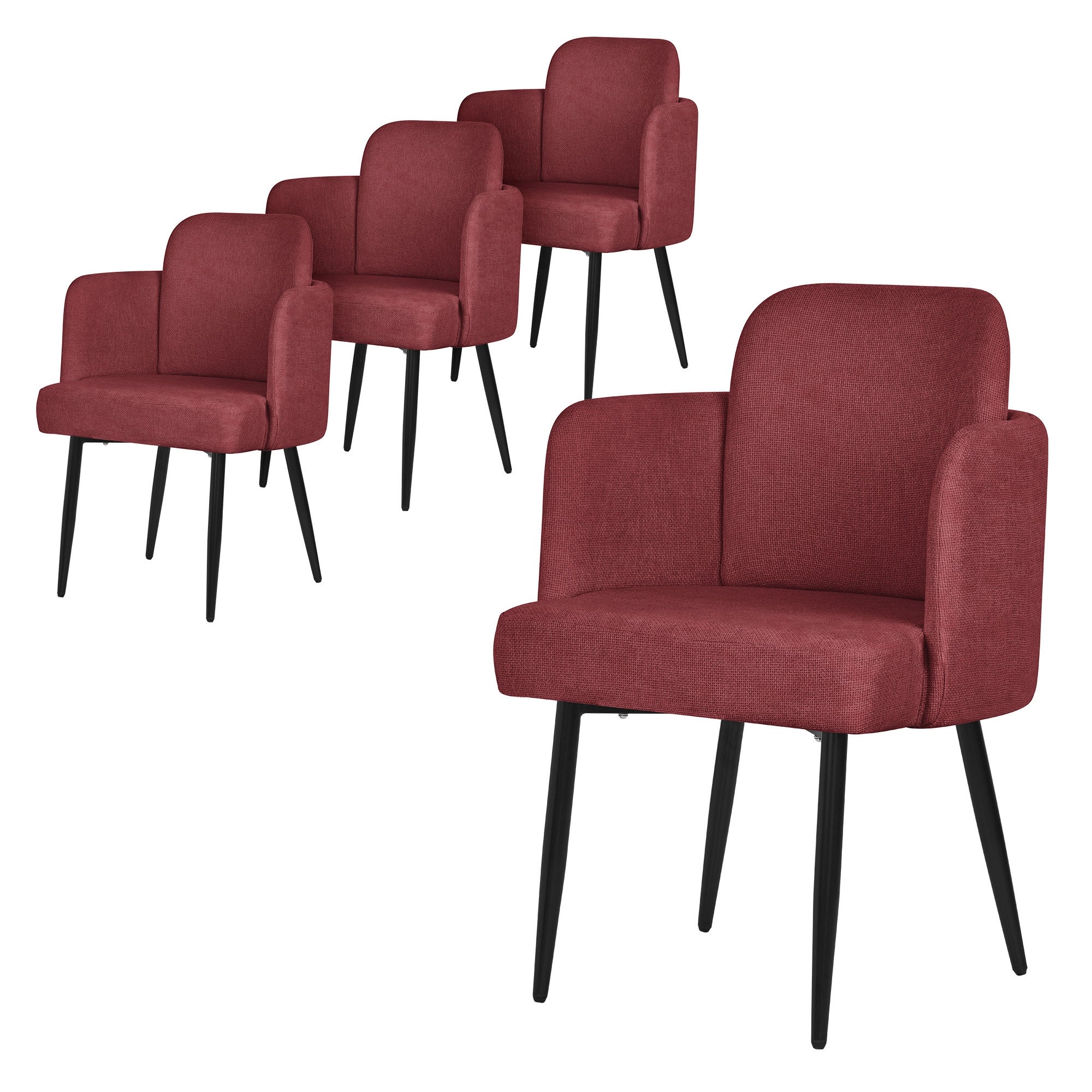 ML-Design krzesła do jadalni 4 czerwony tapicerowane materiałowe z podłokietnikami rattanowe oparcie metalowe nogi ergonomiczne komfortowe