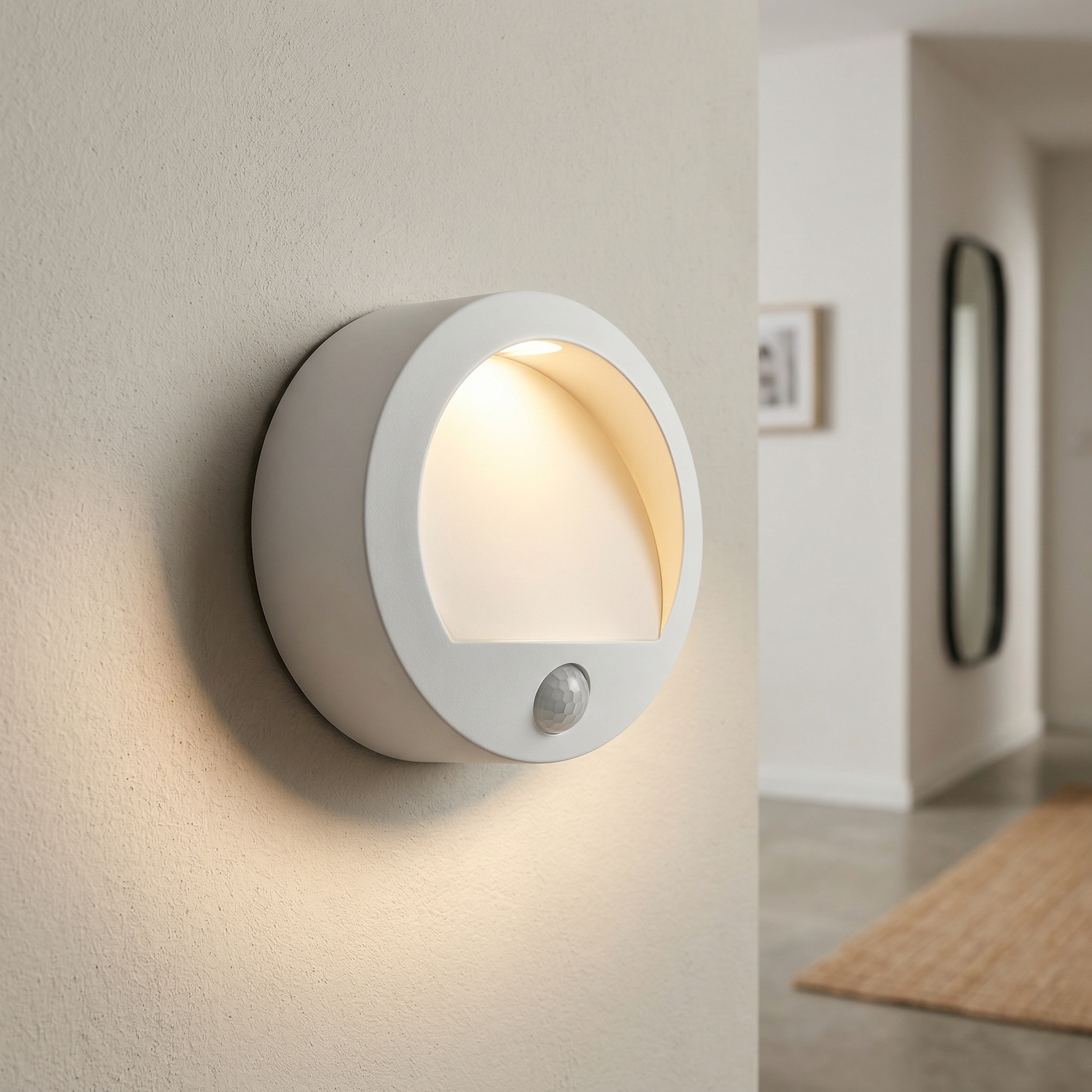 Kinkiet zewnętrzny z czujnikiem Amarillo LED 1.5W Ciepła biel 50lm biały wym:11x11x5,6cm IP44 Rabalux