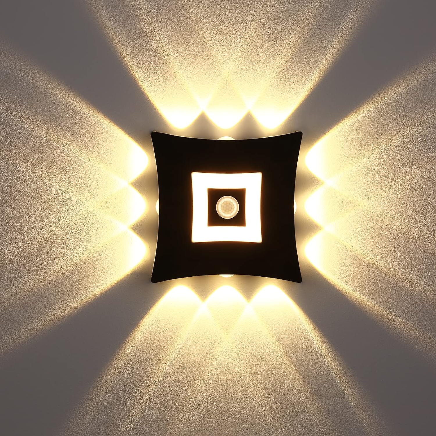 Kinkiet LED 18 W, nowoczesny styl, z czujnikiem ruchu PIR, wodoodporny IP65, ciepłe białe światło 3000 K, aluminiowy, do ogrodu, czarny