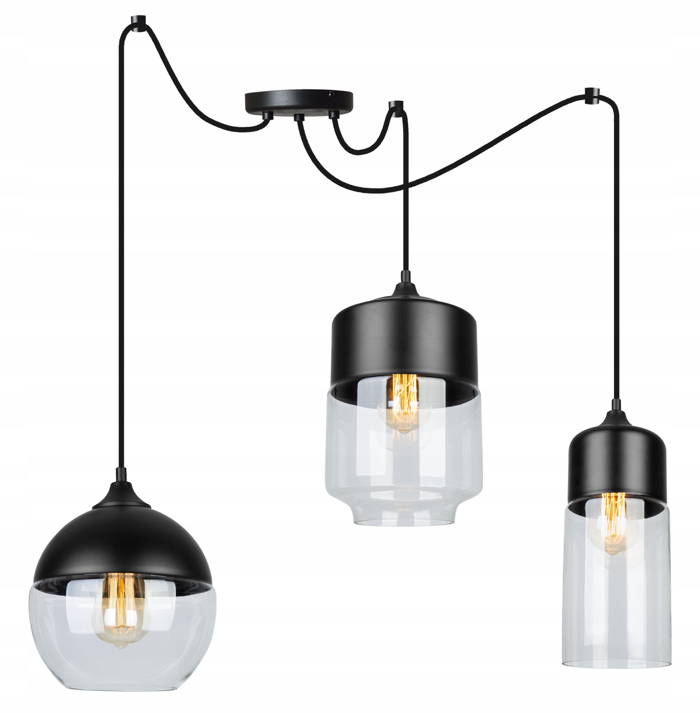 Lampa sufitowa wisząca Light Home LH Oslo Spider 3x E27 60W mix czarny/transparentny