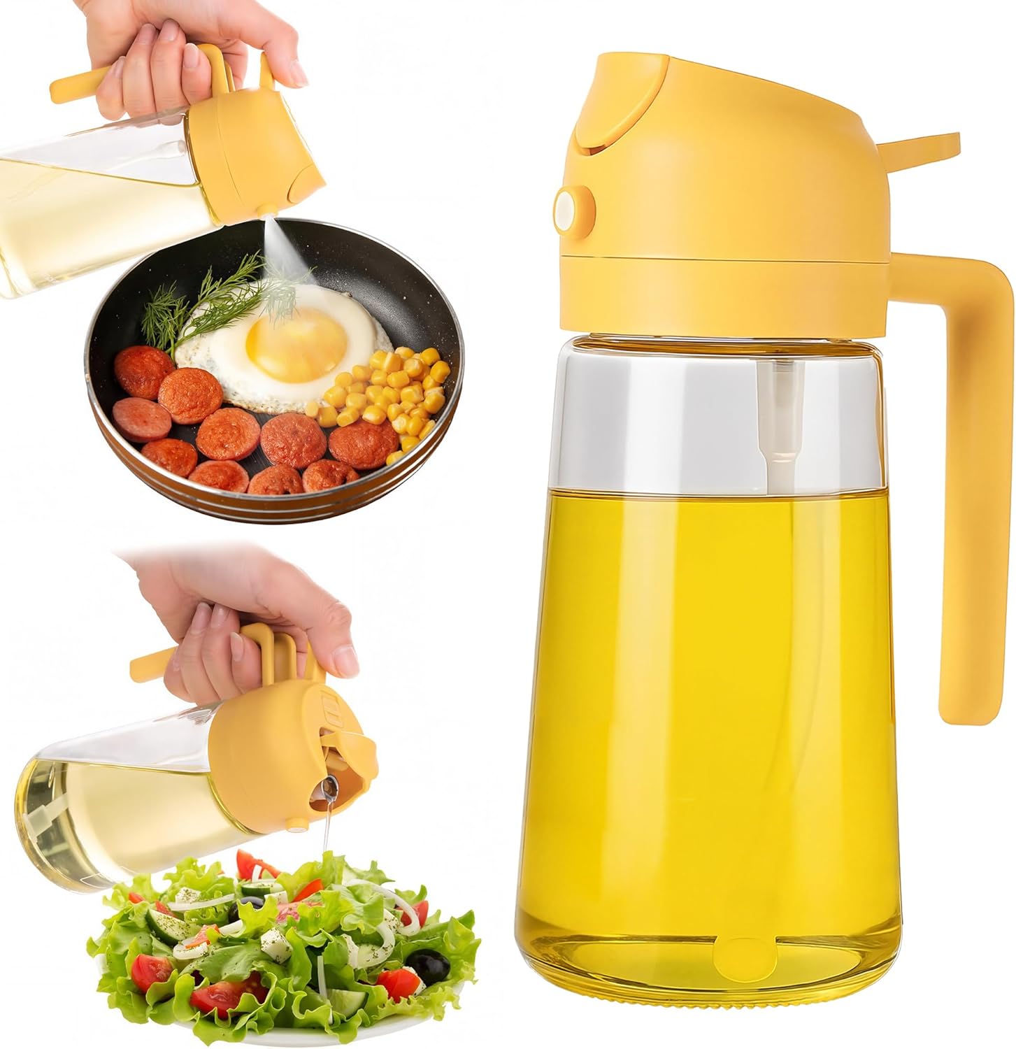 2 w 1, szklany spryskiwacz i butelka do nalewania oleju, 470 ml, pomarańczowy, równomierna mgiełka do frytkownicy powietrznej, sałatki, grilla i piecz