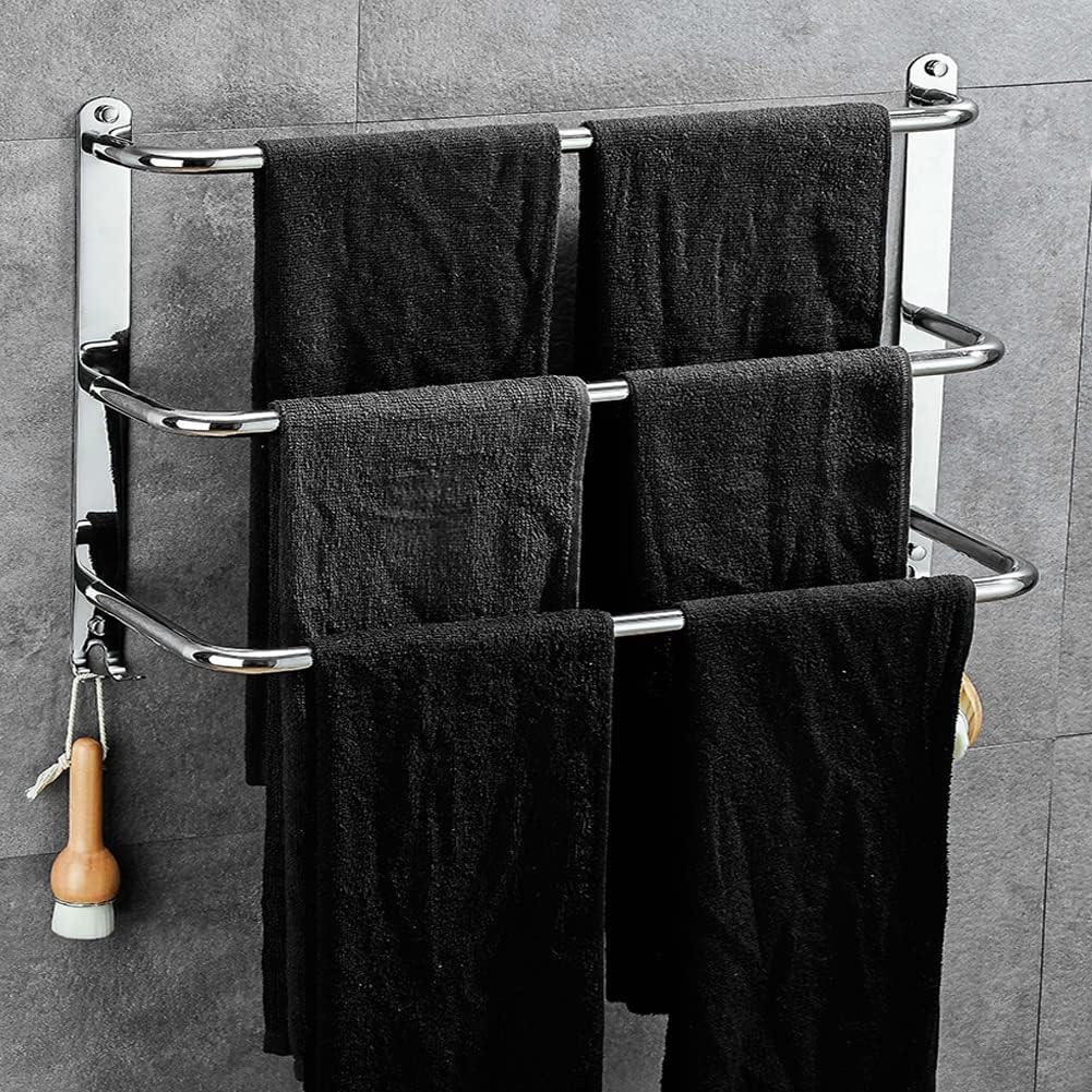 Stojak na ręczniki ze stali nierdzewnej, 3 poziomy, bez wiercenia, idealny do łazienki, kuchni i toalet, 50 cm, srebrny.