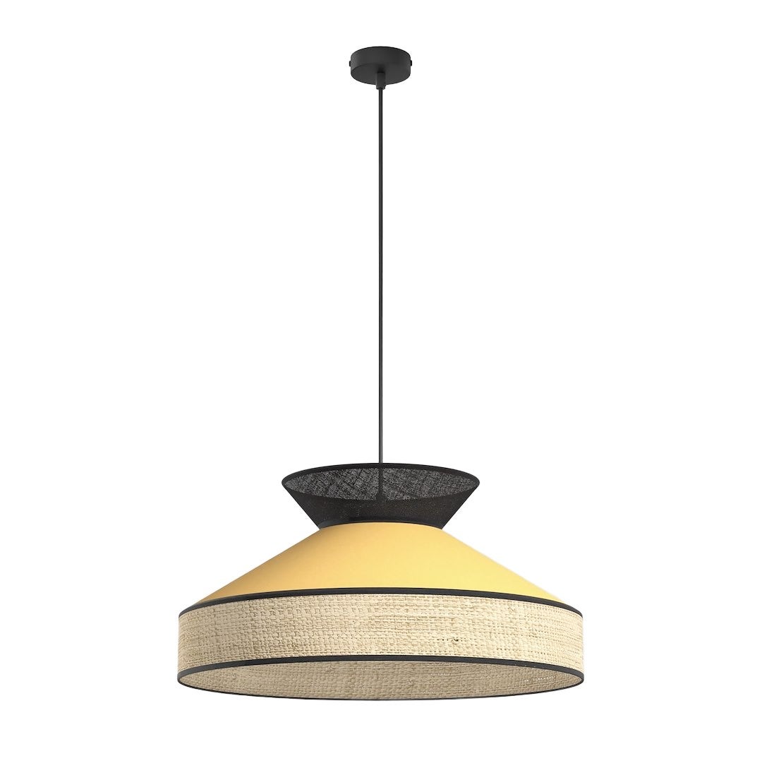 Lampa wisząca japandi pomarańczowo-czarno-beżowa rattanowa dwuwarstwowy abażur 1xE27 15W SIESTA Emibig