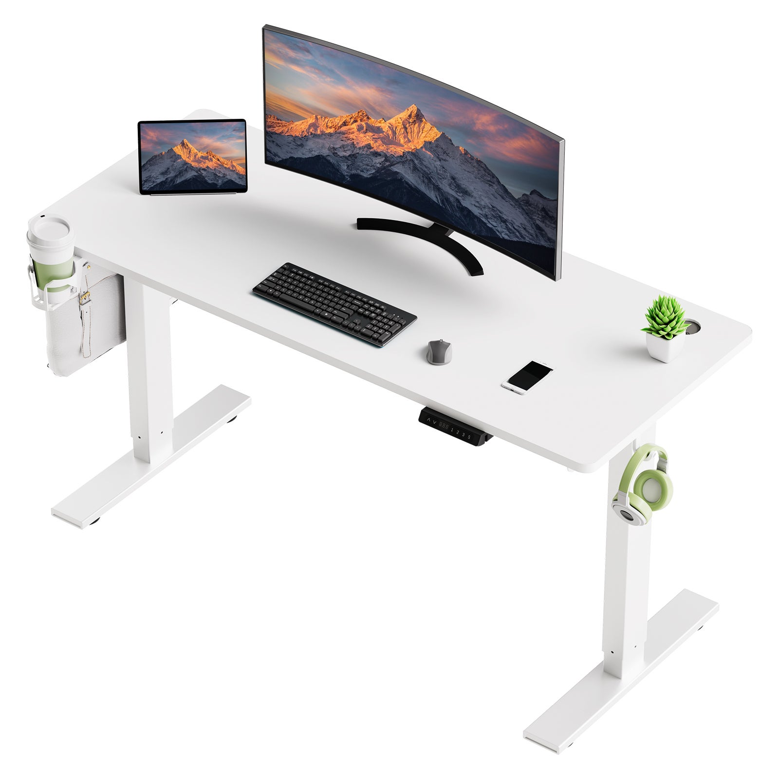 Elektryczne biurko 70x140 cm, USB-A i Type-C, cicha regulacja 70-119 cm, odbicie przy przeszkodzie, pamięć wysokości, ochrona przed kolizjami
