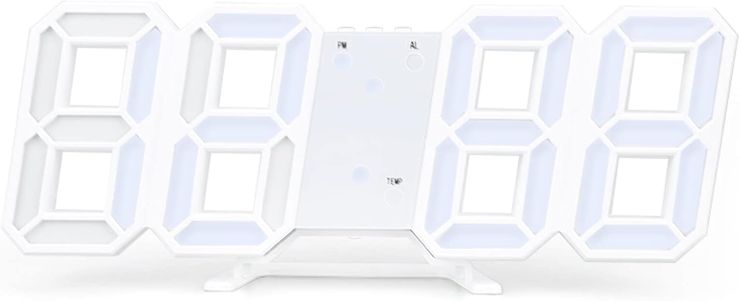 Cyfrowy zegar ścienny LED 3D z wyświetlaczem temperatury i kalendarza, elektroniczny budzik, dekoracja pokoju, białe światło