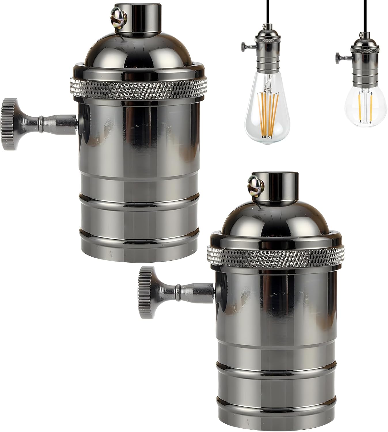 2 Sztuki Vintage Gniazdo Lampy, Gniazdo Edison E27 Vintage z Przełącznikiem, Retro Bezprzewodowy Żyrandol w Kolorze Czarnym