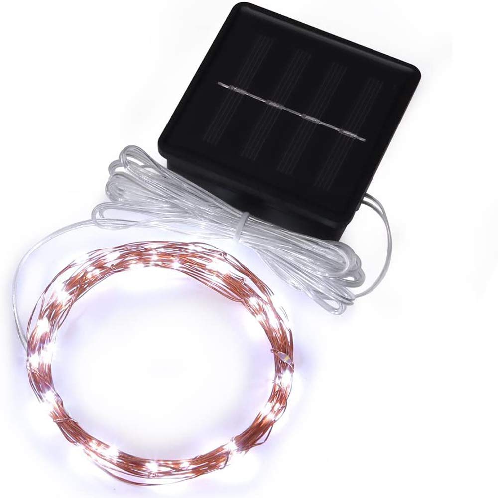 Miniaturowy łańcuch lampek solarnych zewnętrzny migający 4,5m 50 diod LED do dekoracji ogrodu podwórka (chłodny biały)