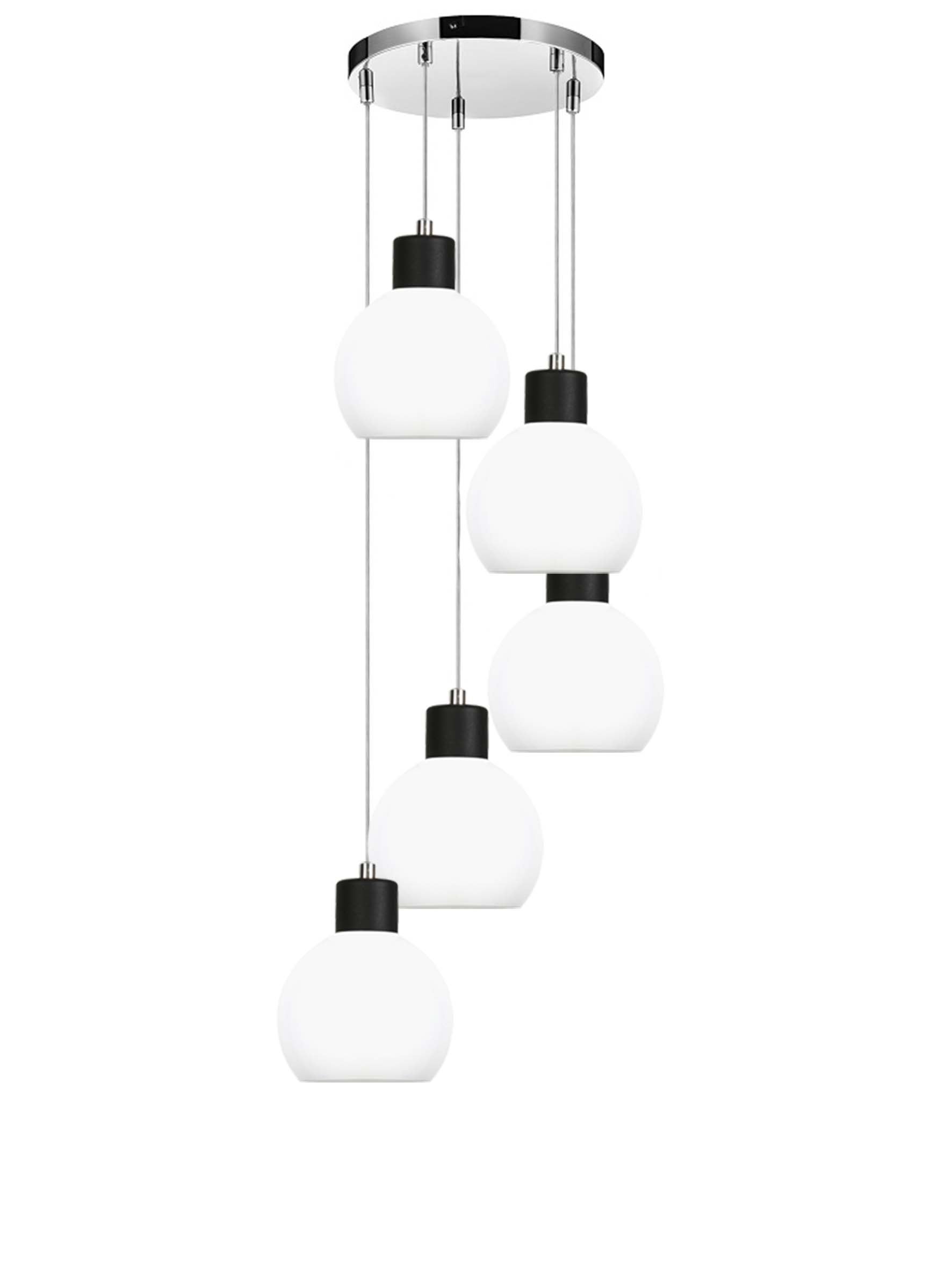 Lampa wisząca 5 punktowa chrom do salonu MOKA białe klosze E27 Edylit