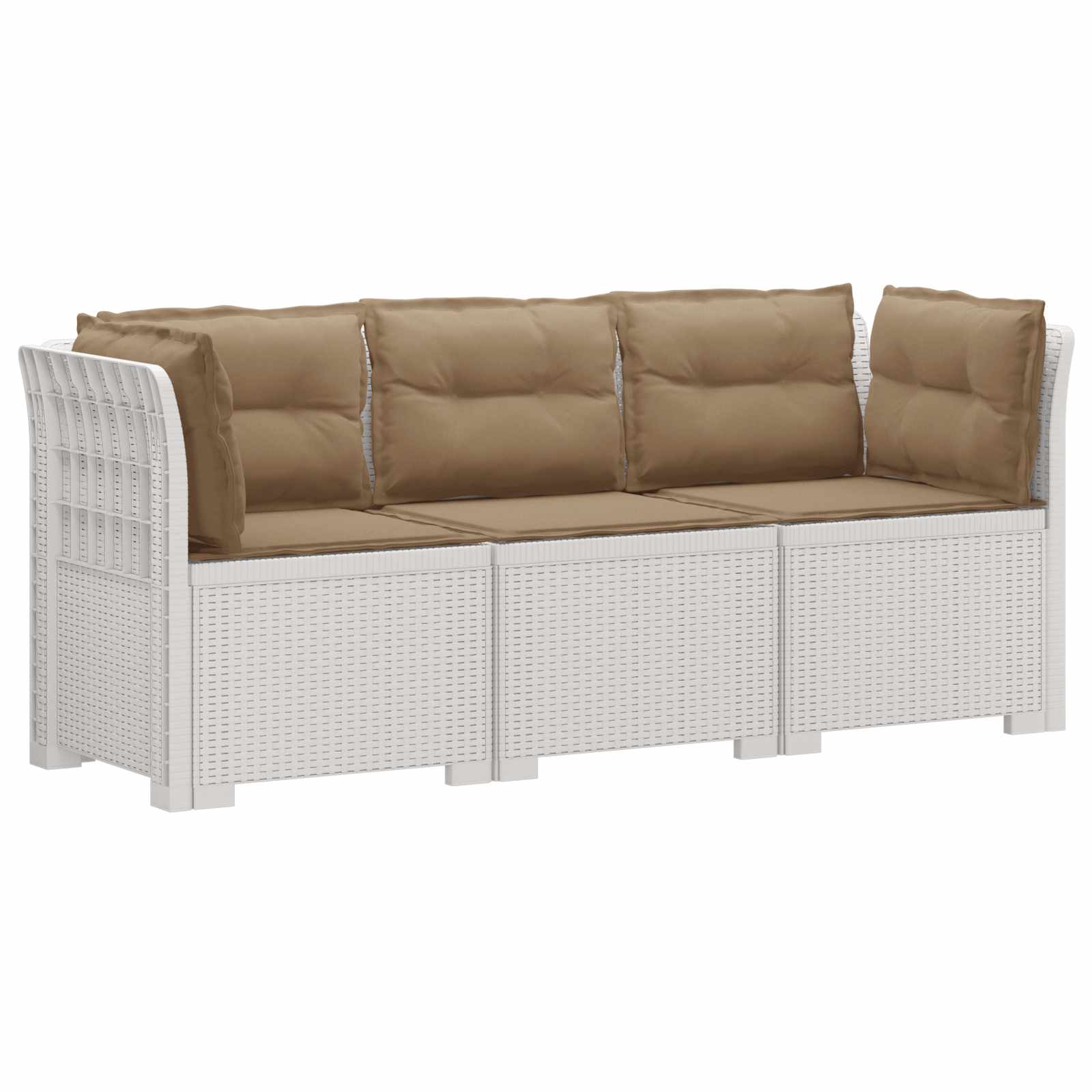Sofa Ogrodowa Modułowa 3-Osobowa Plastikowa Biała z Poduszkami na Taras
