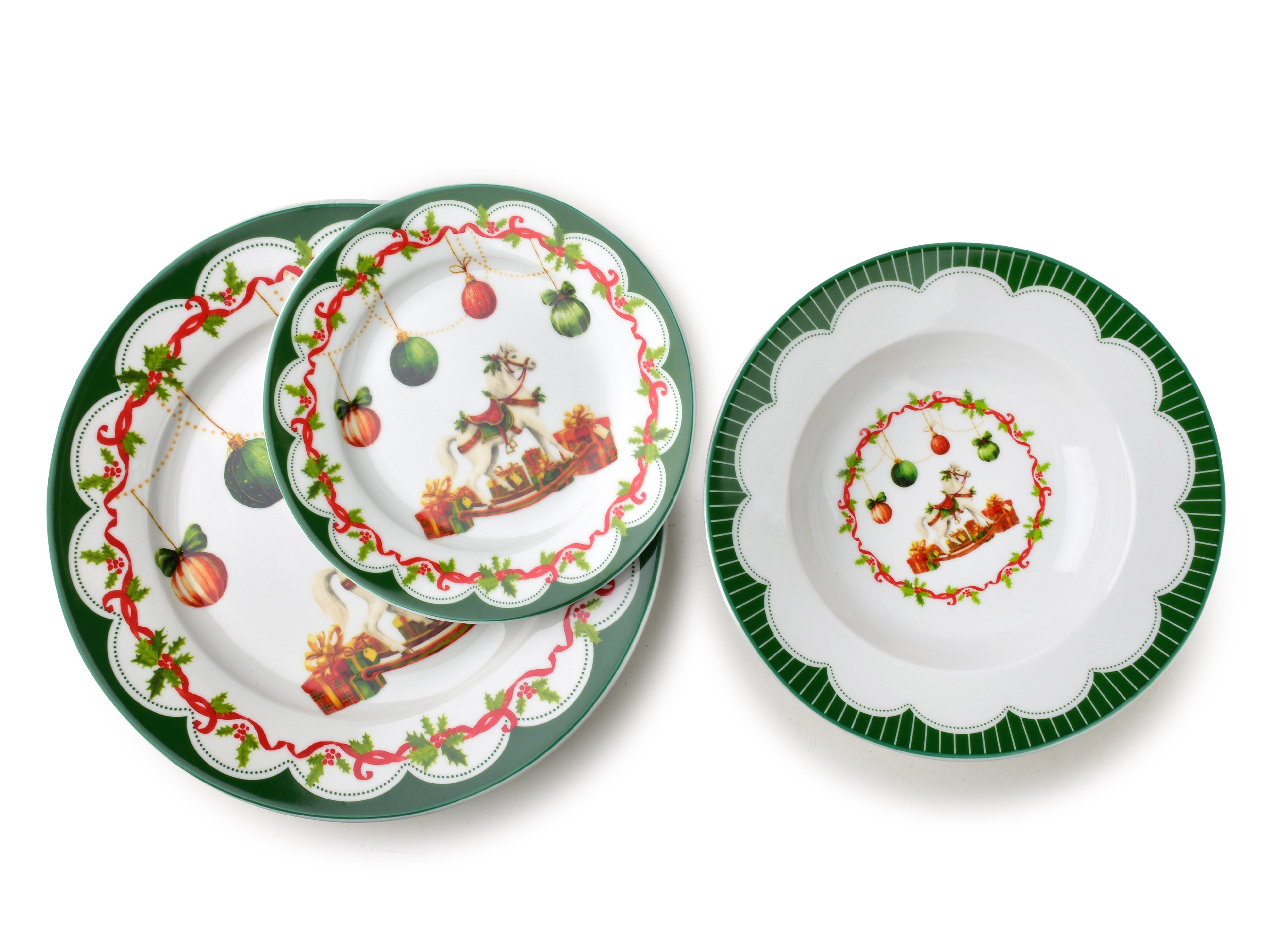 Komplet talerzy porcelana Santa Lila 22x19x27 biel zieleń 3szt