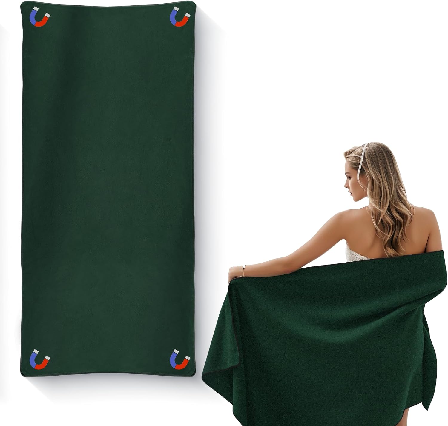 Magnetyczny ręcznik kąpielowy do użytku na zewnątrz, 190 x 76 cm, szybkoschnący, z mikrofibry z magnetycznymi narożnikami, ultrachłonny, na plażę i ba