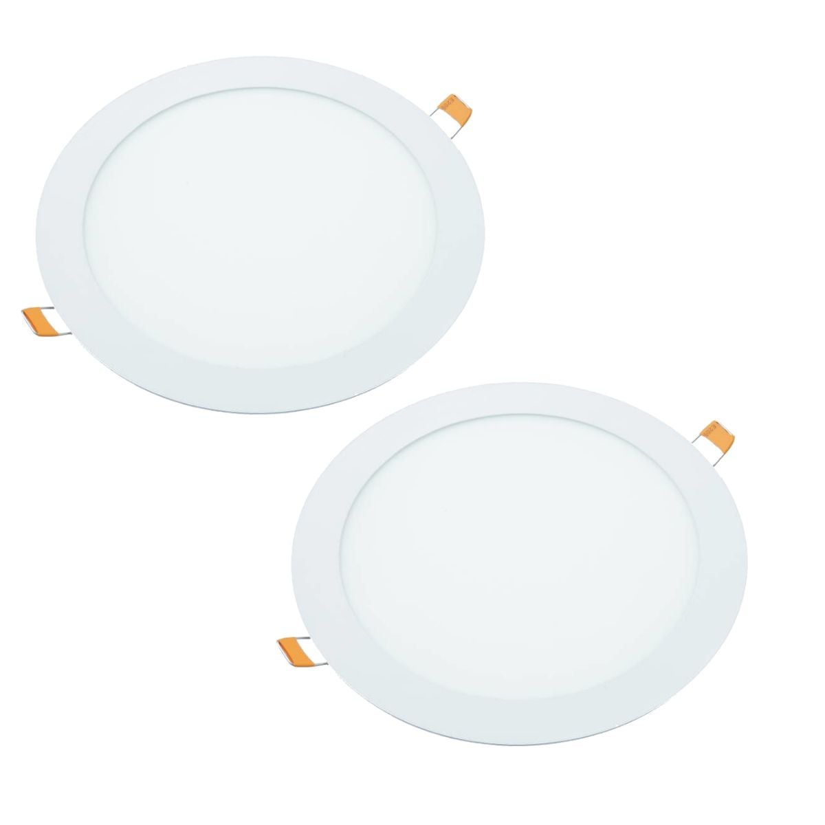 2x Downlight LED 18W okrągły, płaski wpuszczany pierścień aluminiowy, biały matowy, światło białe ciepłe 3000K, wnęka 200-205mm