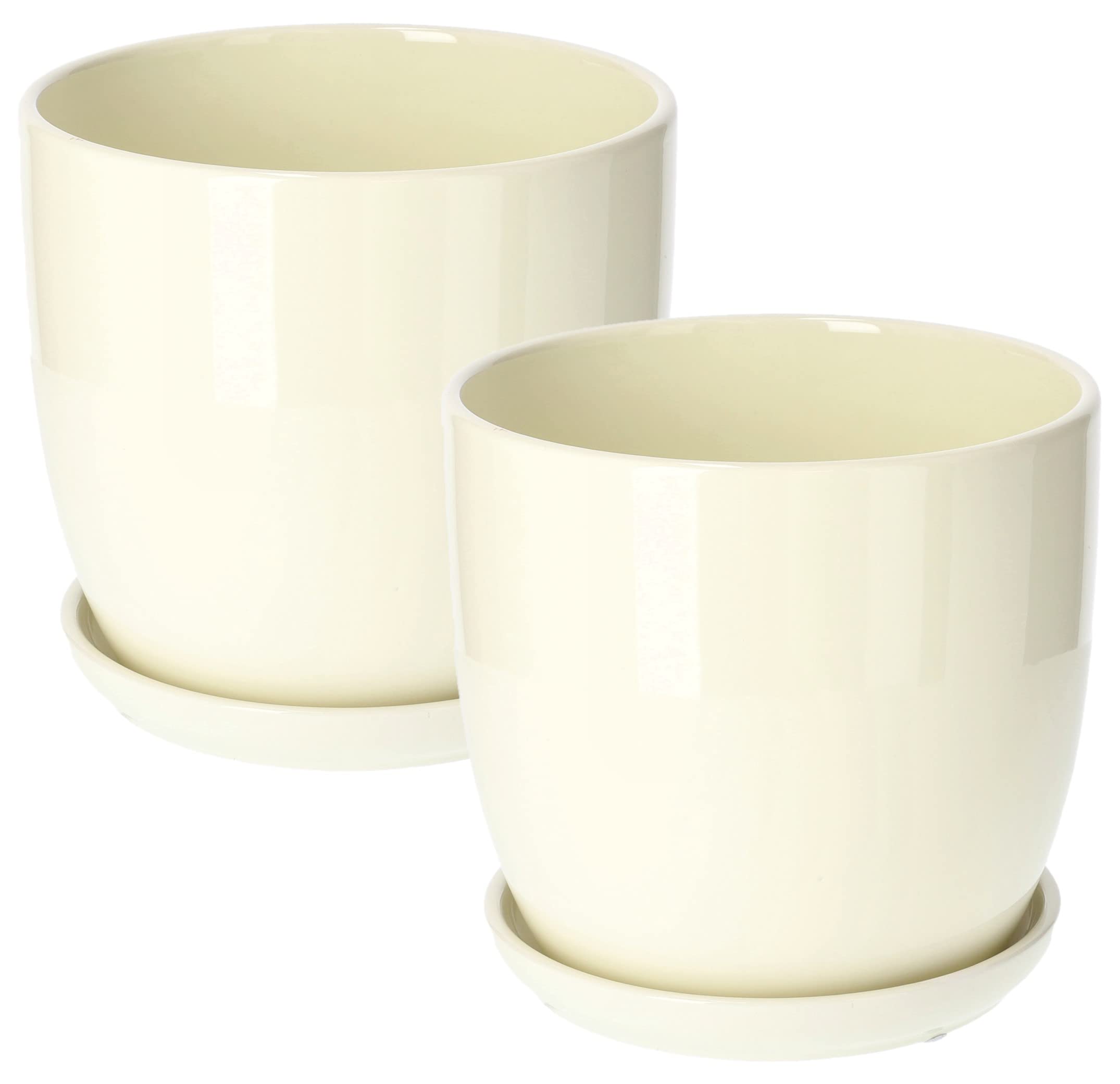 Zestaw 2x donica doniczka z podstawką ø200 mm ceramiczna kremowa na kwiaty - KOTARBAU