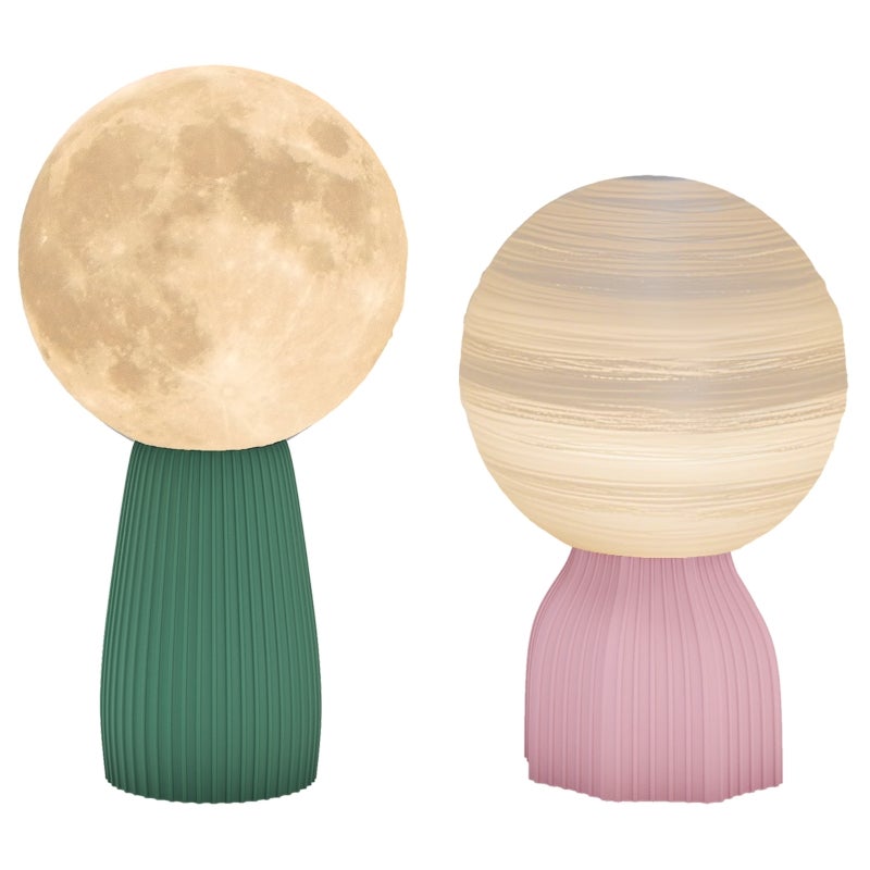 Zestaw lamp stołowych o designie planetarnym, 3 kolory, USB, plastik, biały
