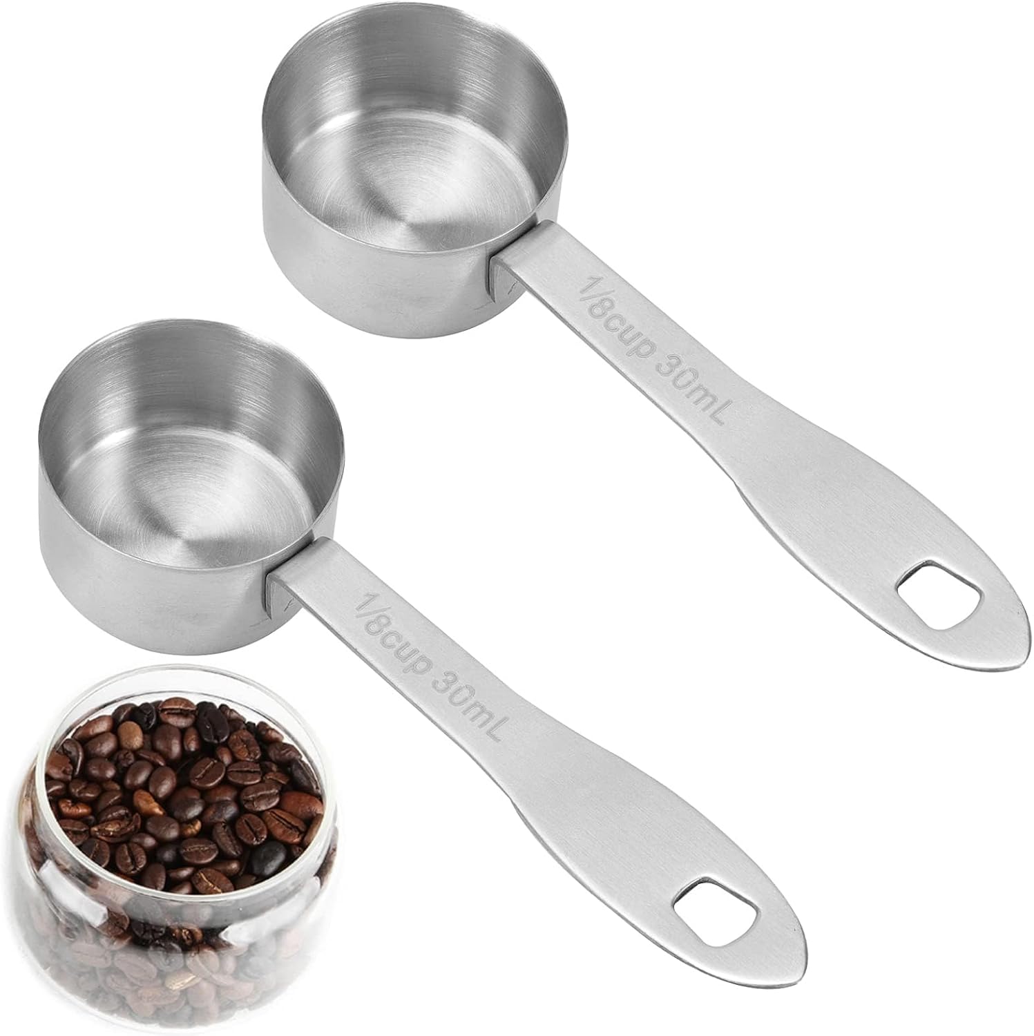 Zestaw 2 łyżek miarowych do kawy, 30 ml, metalowa miarka do kawy, długi uchwyt, łyżka do kawy, łyżka do kuchni domowej, do cappuccino, kakao, espresso
