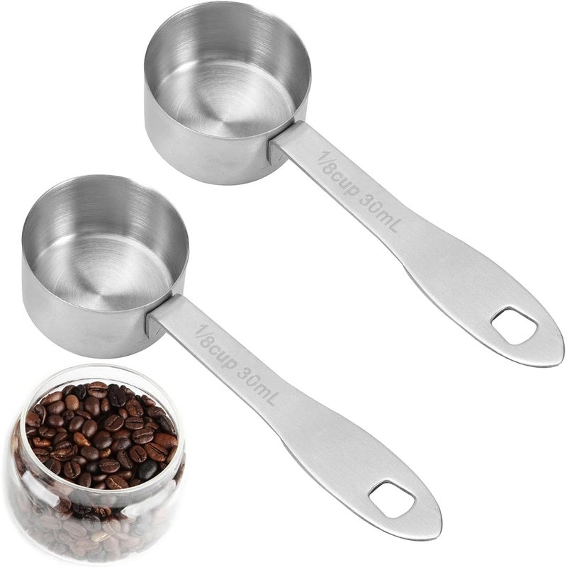 Zestaw 2 łyżek miarowych do kawy, 30 ml, metalowa miarka do kawy, długi uchwyt, łyżka do kawy, łyżka do kuchni domowej, do cappuccino, kakao, espresso