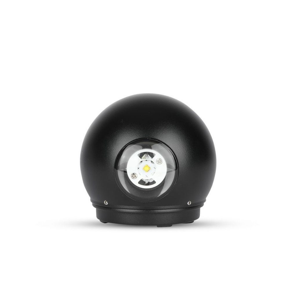 6W sferyczna lampa ścienna LED 110LM/W, podwójna wiązka światła, kolor czarny, 4000K, IP65