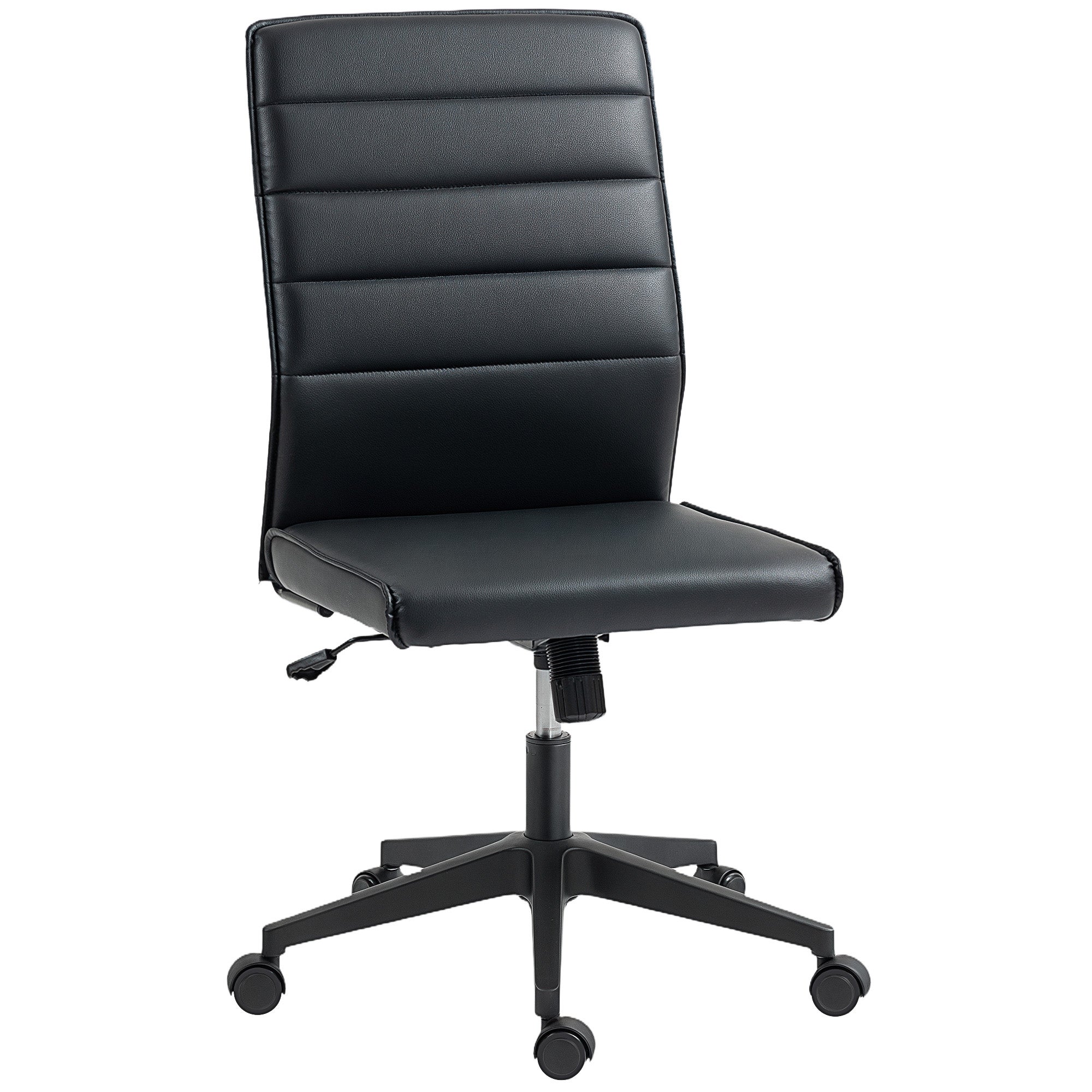 Ergonomiczny i regulowany fotel biurowy z wygiętym oparciem, ze skóry ekologicznej i stali, 58 x 53 x 97-107 cm, kolor czarny