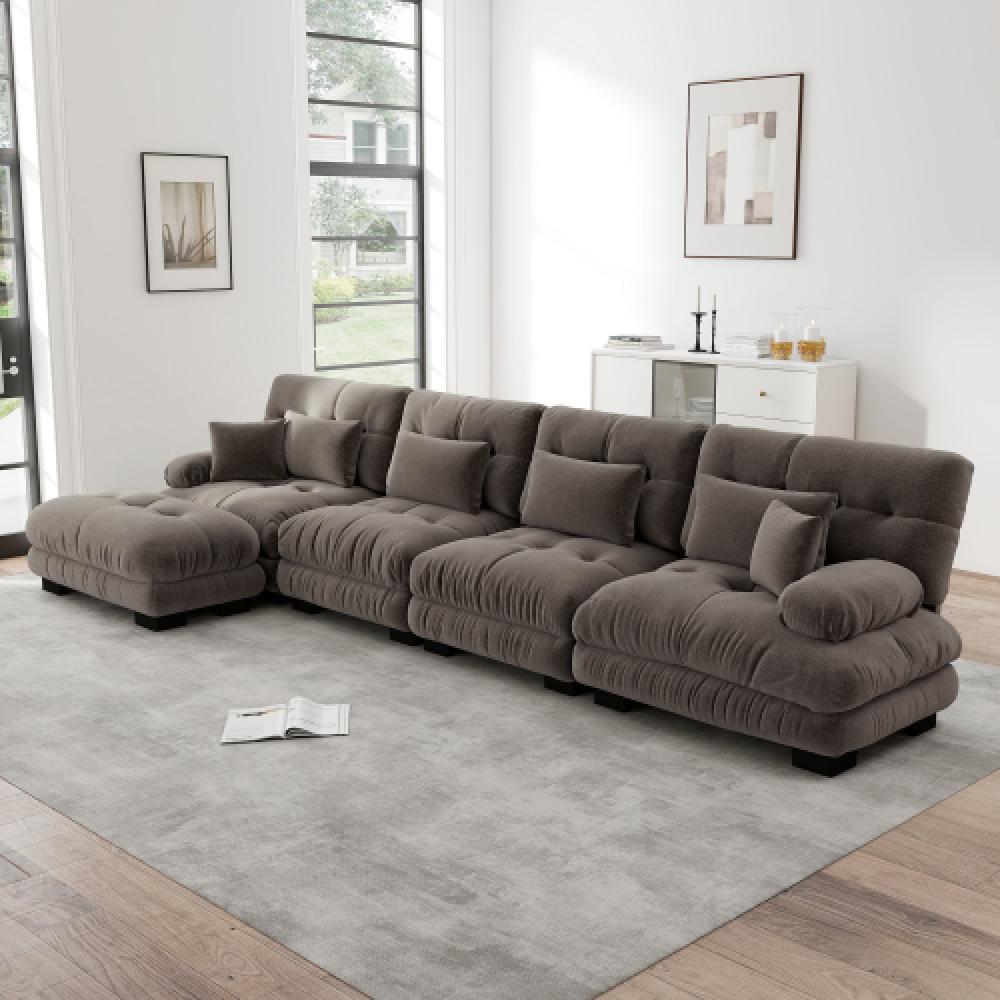 Narożna sofa Cloud do salonu, podwójna sofa z tkaniny szenilowej z 4 poduszkami lędźwiowymi i 4 poduszkami dekoracyjnymi, rama z litego drewna