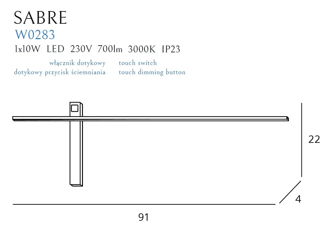 Kinkiet ścienny czarny industrialny metalowy pręt 91 cm SABRE LED 10W W0283 Maxlight