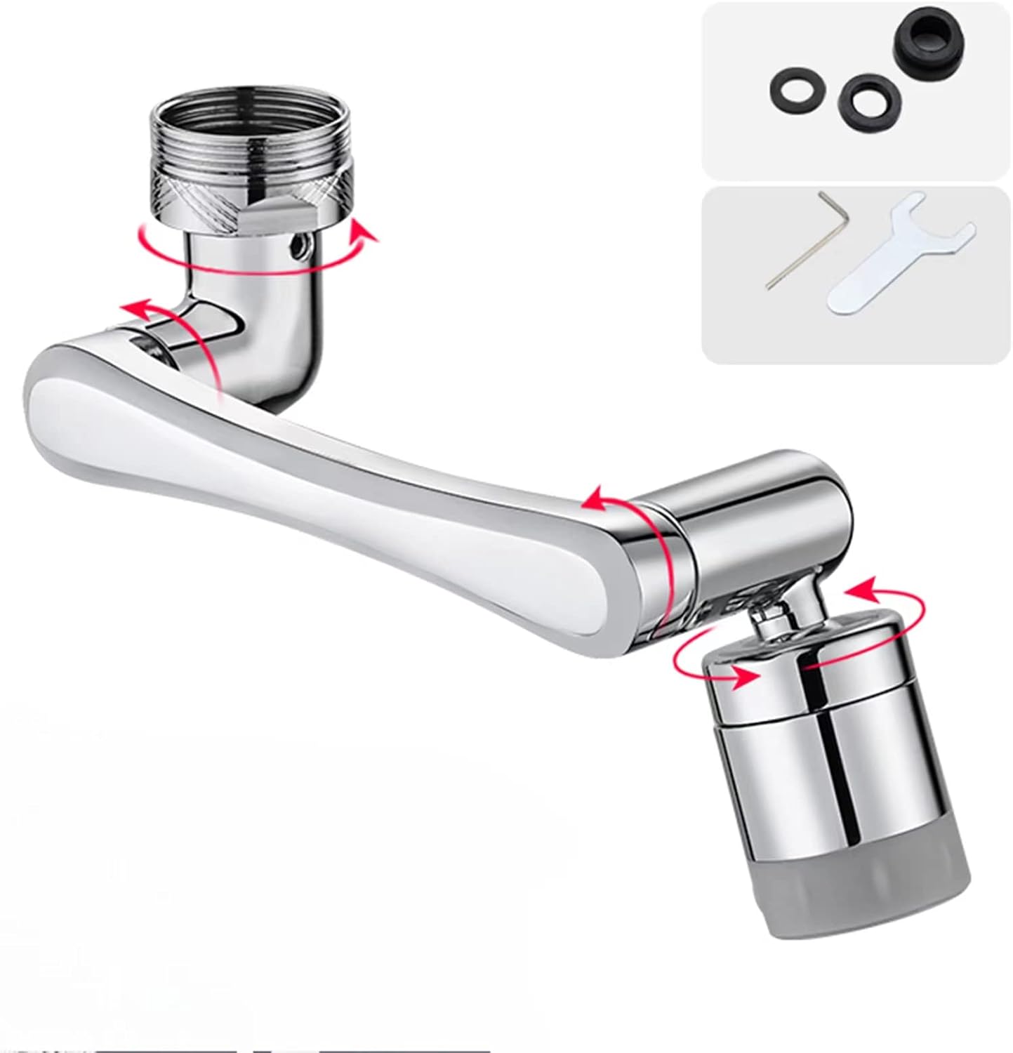 Obrotowy kran przedłużający 1440° – 2-trybowy aerator do kuchni i łazienki, łatwy w montażu, srebrny